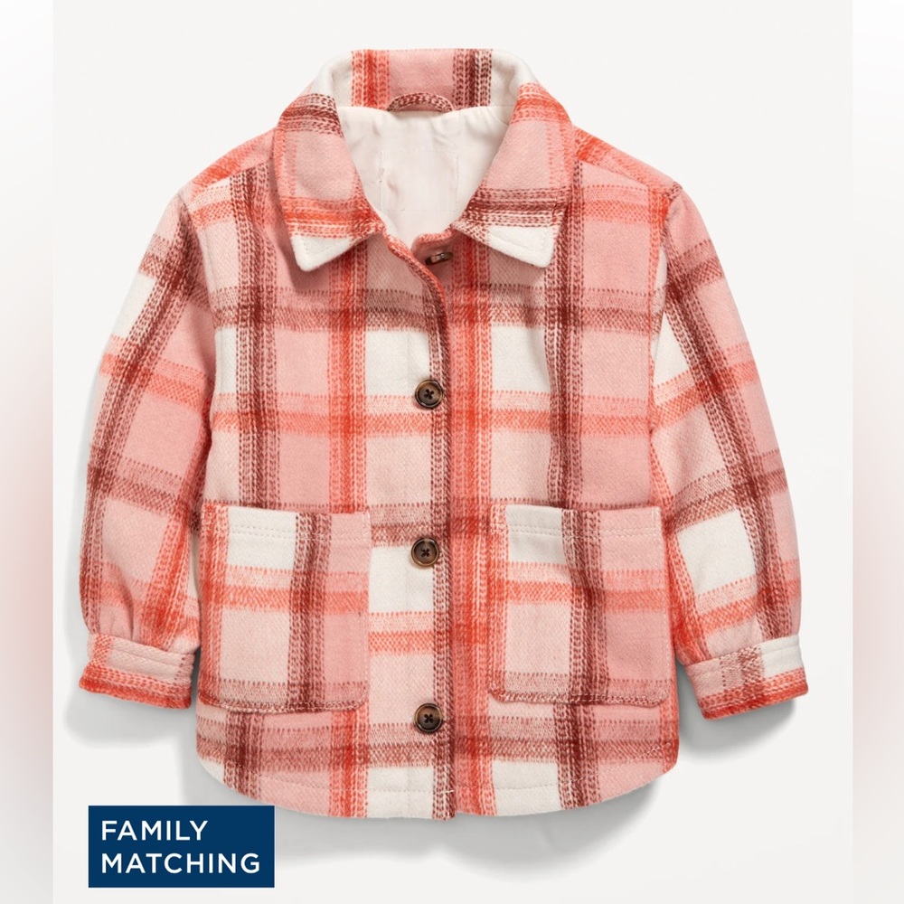 Soft-Brushed Plaid Shacket for Toddler Girls